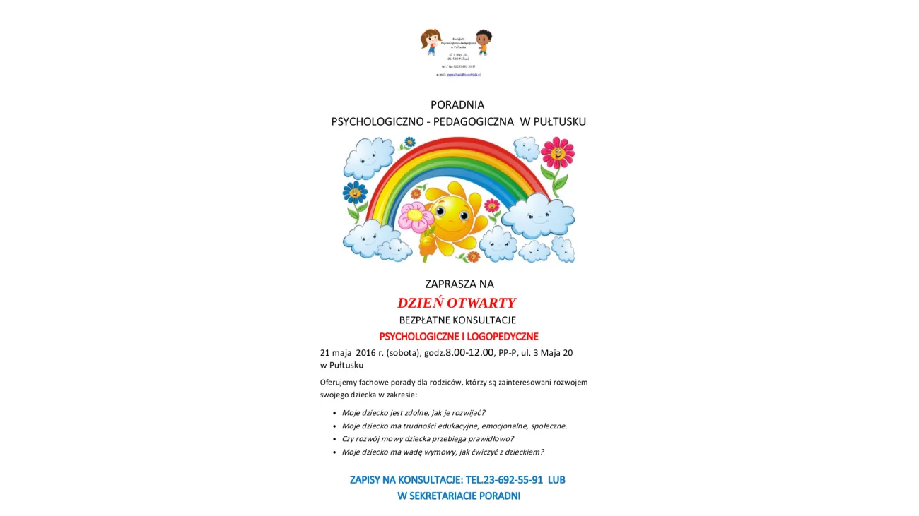 Poradnia Psychologiczno-Pedagogiczna w Pułtusku. Bezpłatne konsulatcje