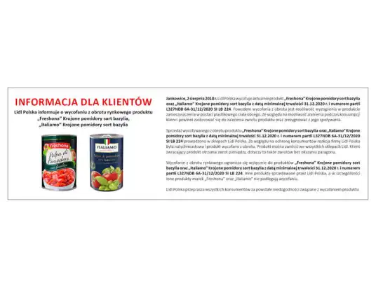 Lidl wycofuje ze sprzedaży pomodory w puszkach