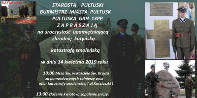Upamiętnienie pomordowanych w Katyniu i ofiar katastrofy w Smoleńsku. Uroczystości w Pułtusku