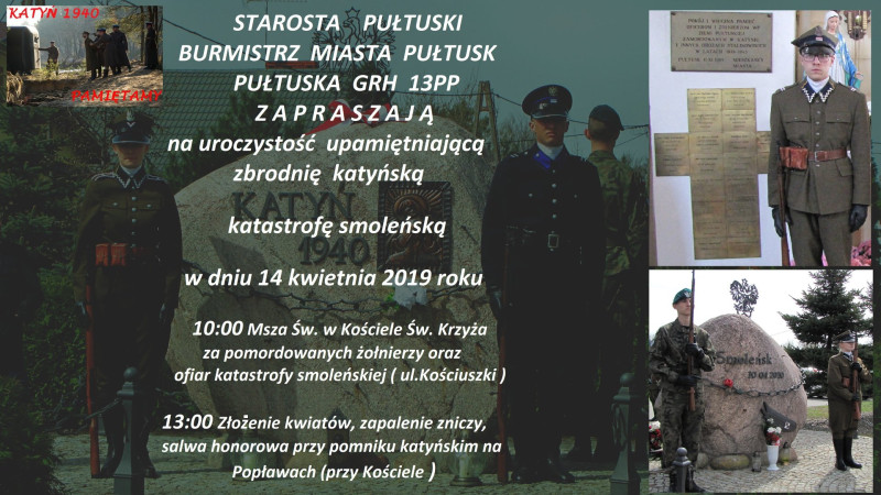 Upamiętnienie pomordowanych w Katyniu i ofiar katastrofy w Smoleńsku. Uroczystości w Pułtusku