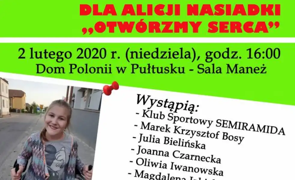 Akcja charytatywna Otwórzmy Serca dla Alicji Nasiadki w Pułtusku