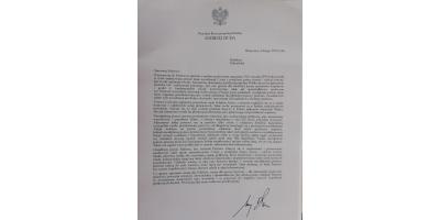 List Prezydenta RP Andrzeja Dudy do Redakcji Pultusk.biz
