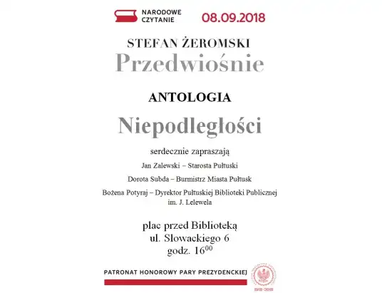 Narodowe Czytanie - Pułtusk 2018 - „Przedwiośnie” i Antologia Niepodległości