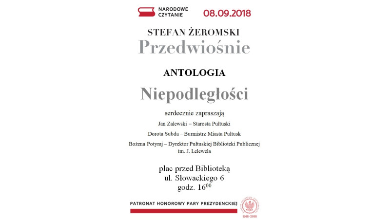 Narodowe Czytanie - Pułtusk 2018 - „Przedwiośnie” i Antologia Niepodległości