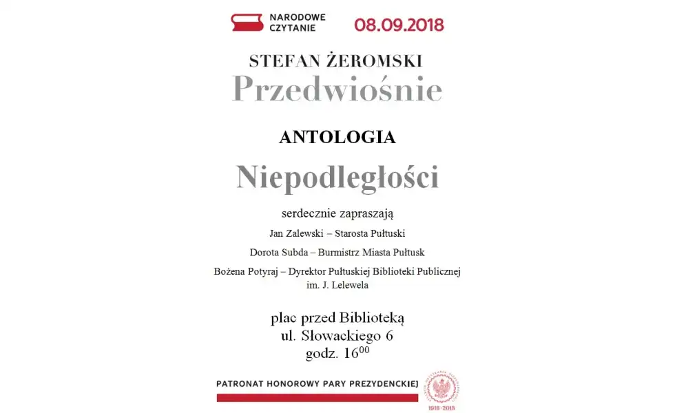 Narodowe Czytanie - Pułtusk 2018 - „Przedwiośnie” i Antologia Niepodległości