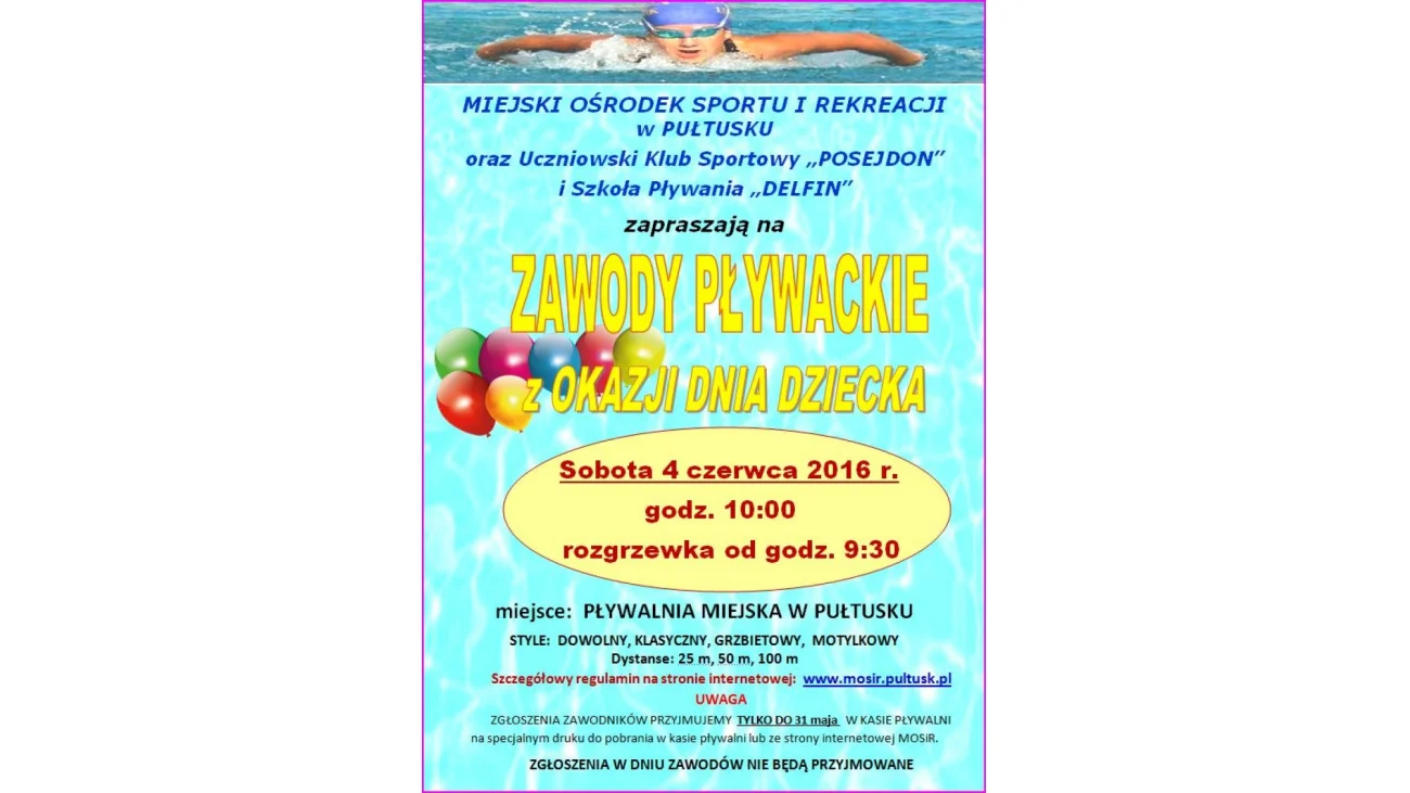 Zawody Pływackie z okazji Dnia Dziecka
