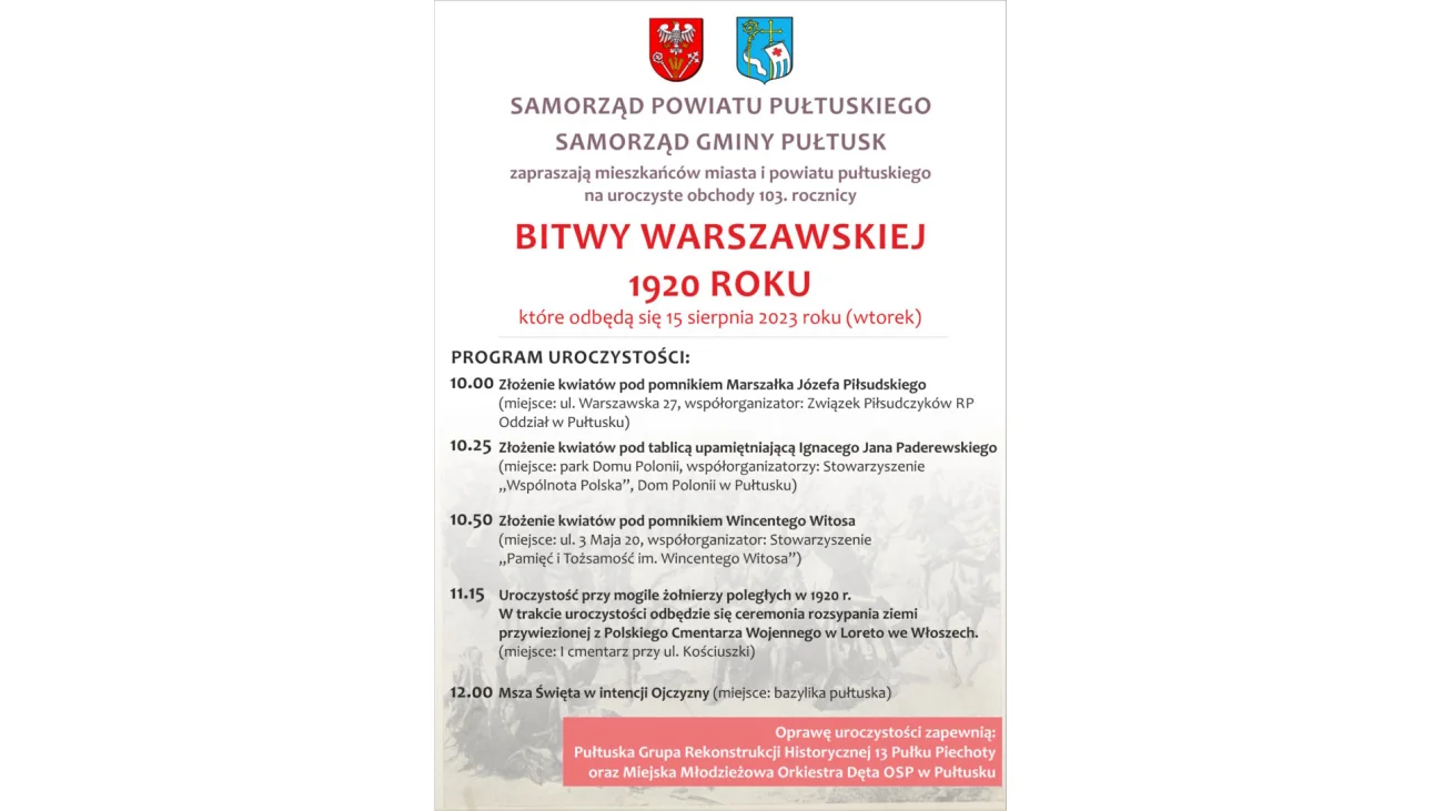 Uroczyste obchody 103. rocznicy Bitwy Warszawskiej 1920 roku w Pułtusku