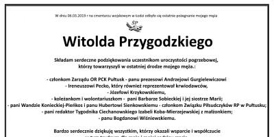 Podziękowanie za udział w uroczystościach pogrzebowych śp. Wilolda Przygodzkiego