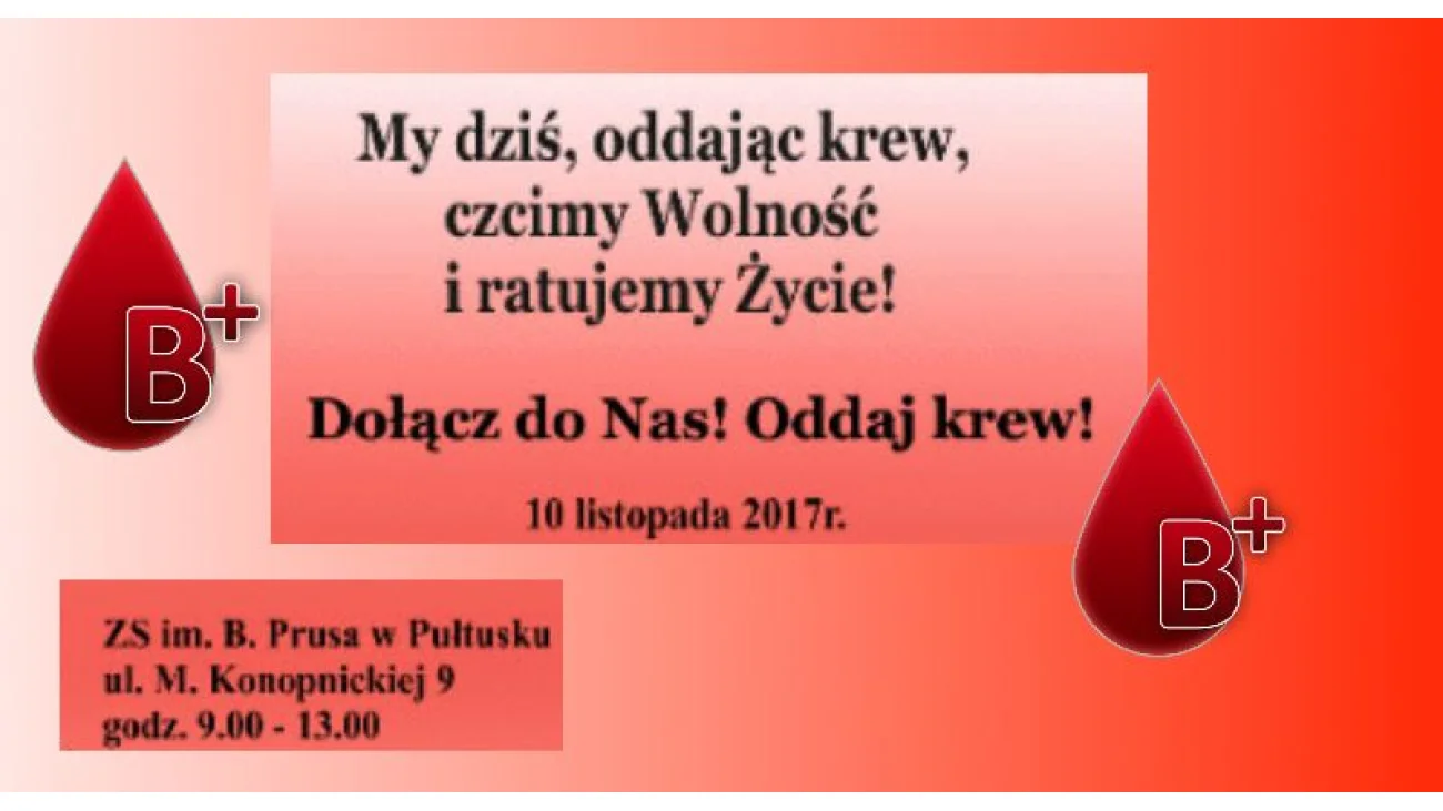 Zbiórka krwi z okazji 99-ej rocznicy Niepodległości Polski w Prusie