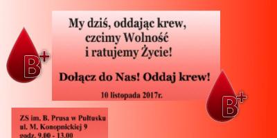 Zbiórka krwi z okazji 99-ej rocznicy Niepodległości Polski w Prusie