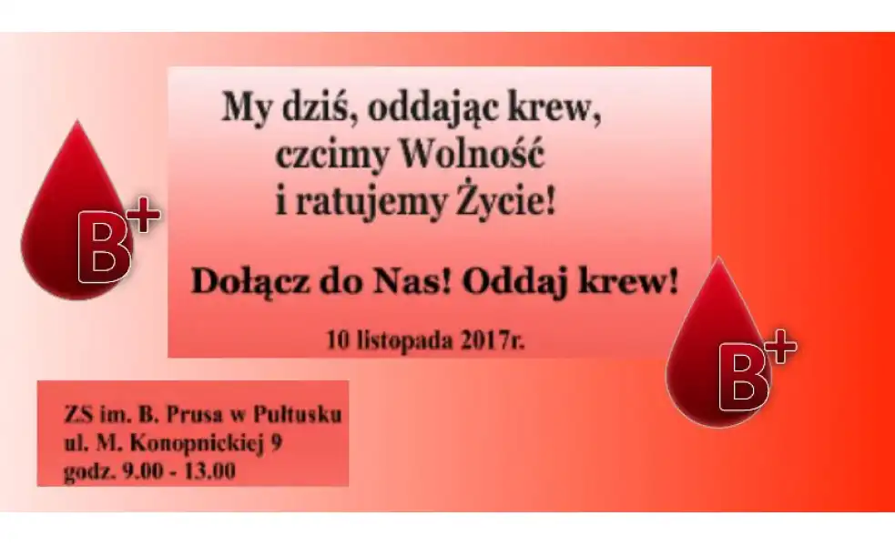 Zbiórka krwi z okazji 99-ej rocznicy Niepodległości Polski w Prusie